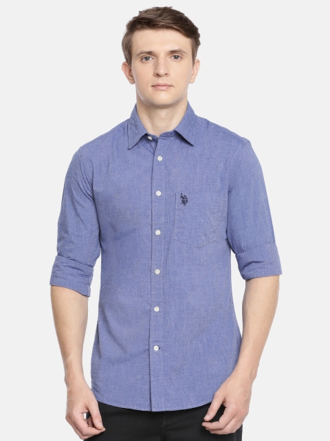 

U.S. Polo Assn. Men Blue Tailored Fit Solid Casual Shirt