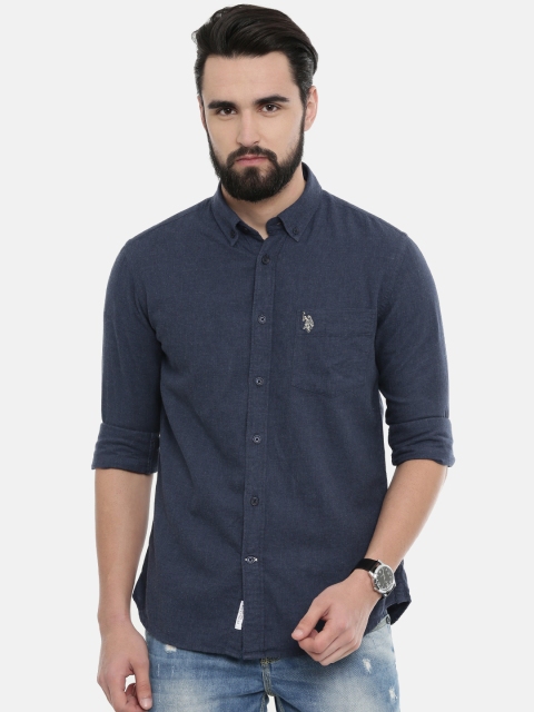 

U.S. Polo Assn. Men Blue Tailored Fit Solid Casual Shirt