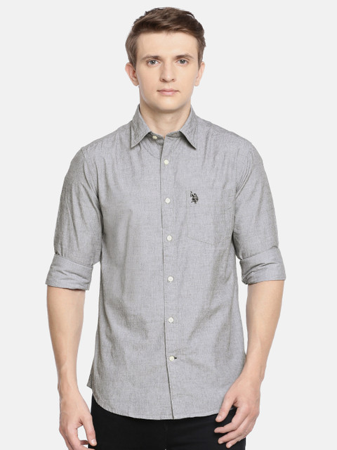 

U.S. Polo Assn. Men Grey Tailored Fit Solid Casual Shirt