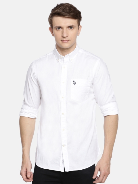 

U.S. Polo Assn. Men White Tailored Fit Solid Casual Shirt
