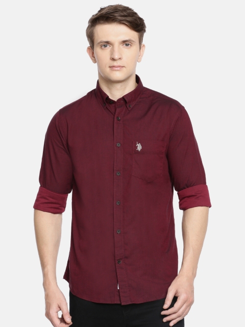 

U.S. Polo Assn. Men Maroon Tailored Fit Solid Casual Shirt