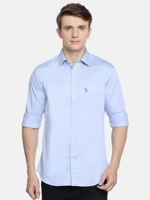 

U.S. Polo Assn. Men Blue Tailored Fit Solid Casual Shirt