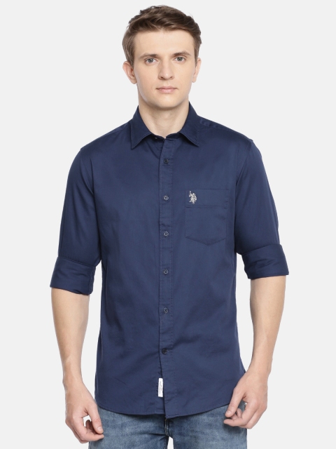 

U.S. Polo Assn. Men Navy Blue Tailored Fit Solid Casual Shirt