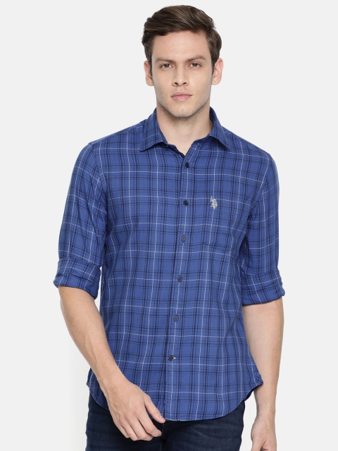

U.S. Polo Assn. Men Blue & Black Tailored Fit Checked Casual Shirt