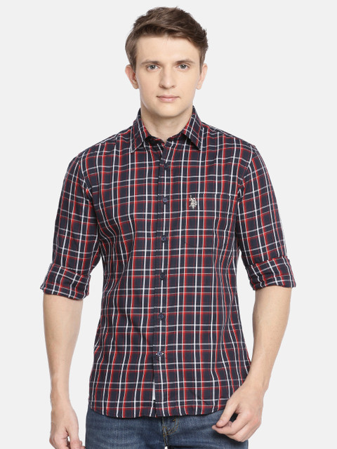 

U.S. Polo Assn. Men Maroon & Navy Blue Tailored Fit Checked Casual Shirt