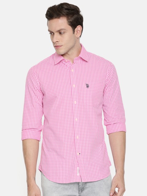 

U.S. Polo Assn. Men Pink & White Checked Tailored Fit Casual Shirt