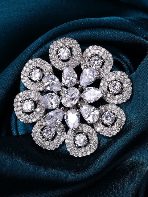 

Rubans Women Silver-Toned Stone Studded Adjustable Ring