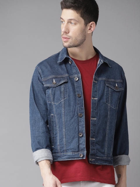 

Roadster Men Navy Blue Solid Denim Jacket