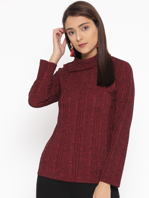 

AND Women Burgundy & Black Self Design Top