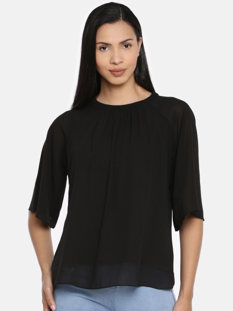 

AND Women Black Solid Raglan sleeves Regular Top