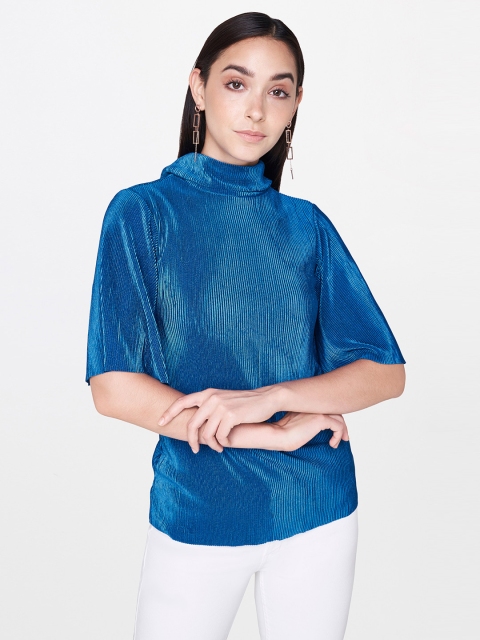 

AND Women Blue Self Design Top