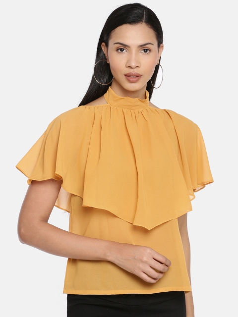 

AND Women Mustard Yellow Solid Cape Top