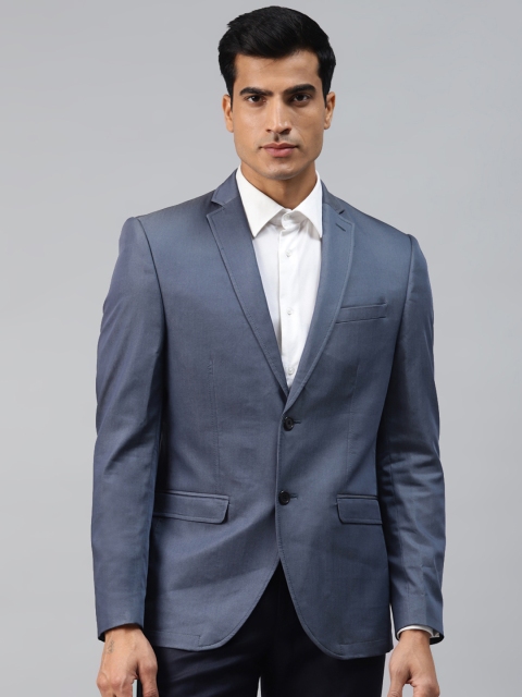 

Blackberrys Men Navy Blue Solid Slim Fit Single Breasted Formal Blazer
