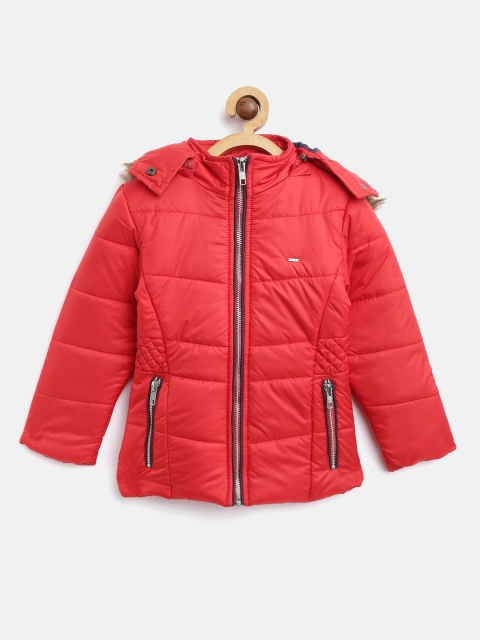 

Okane Girls Red Solid Hooded Parka Jacket