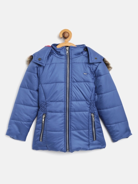 

Okane Girls Blue Solid Hooded Parka Jacket
