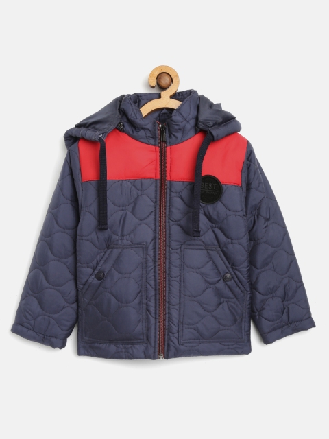 

Okane Boys Navy Blue & Red Hooded Quilted Jacket