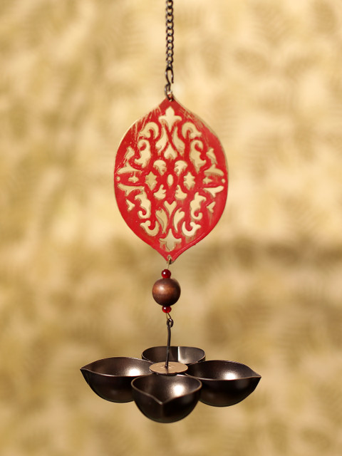 

ExclusiveLane Red & Black Rustic Mughal Diya Handcrafted Tea-Light Holder & Hanging Diyas