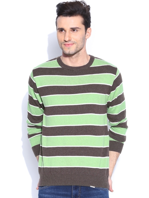 

American Eye Men Green & Brown Striped Sweater