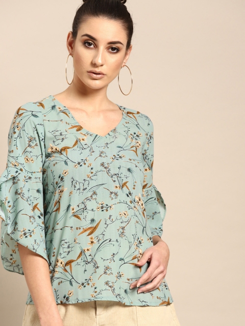 

AKS Couture Women Sea Green & Brown Printed Top