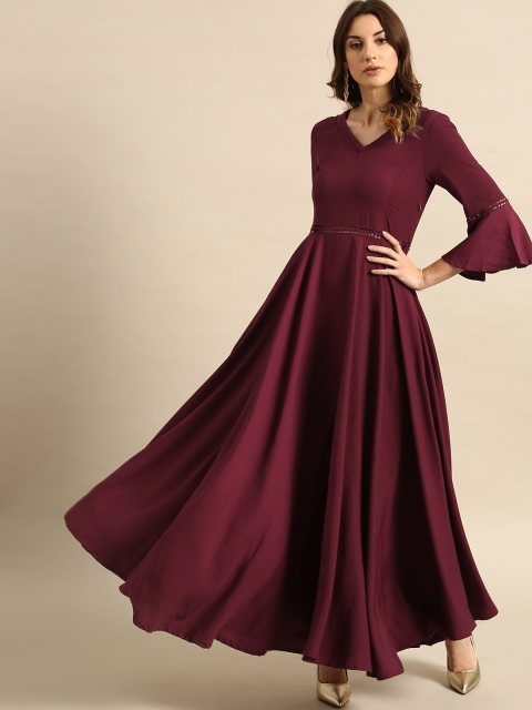 

AKS Couture Women Maroon Solid Maxi Dress