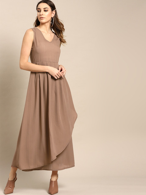 

AKS Couture Women Brown Solid Layered Maxi Dress