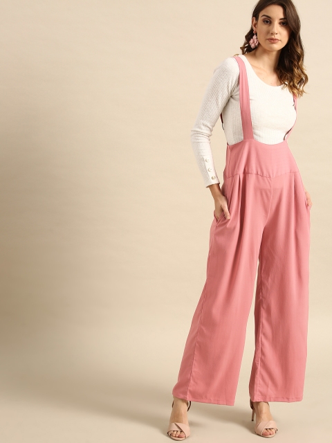 

AKS Couture Women Pink Solid Dungaree