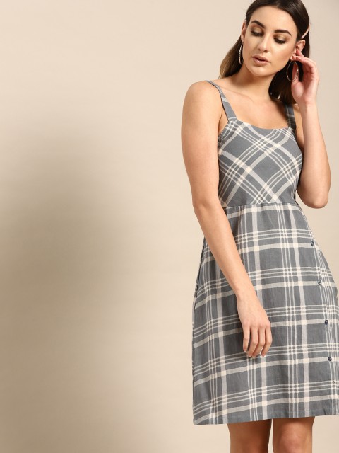 

AKS Couture Women Grey Checked A-Line Dress