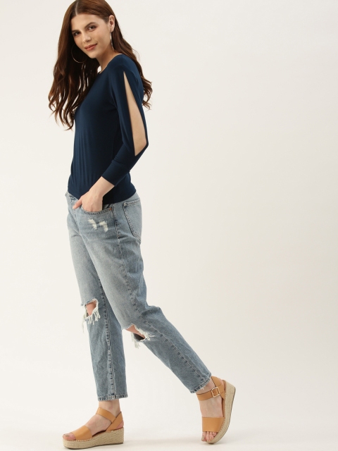 

NUSH Women Navy Blue Solid Top