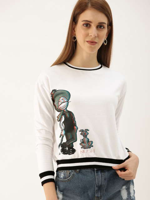 

NUSH Women White Printed Sweatshirt