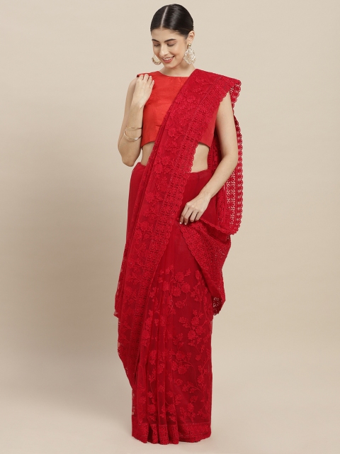 

Soch Red Embroidered Net Party Wear Saree
