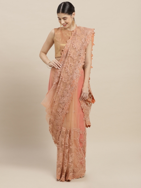 

Soch Peach-Coloured Embroidered Net Party Wear Saree