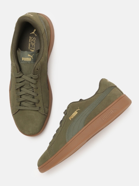 

Puma Unisex Olive Green Solid Leather Sneakers