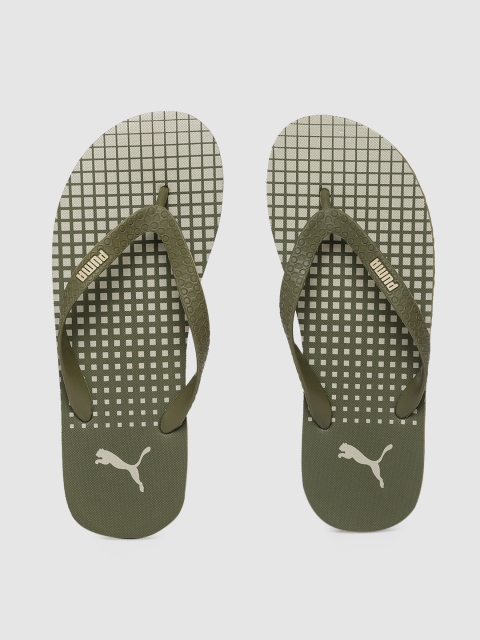 

Puma Men Olive Green Textured Thong Flip-Flops