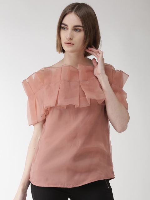 

plusS Women Dusty Pink Solid Bardot Top