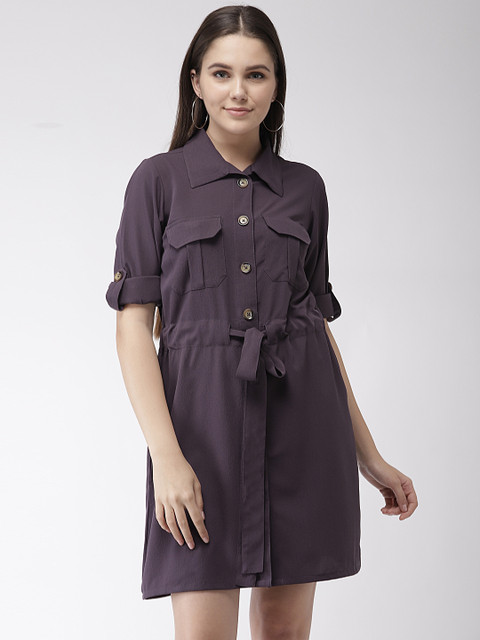 

plusS Women Purple Solid Shirt Dress