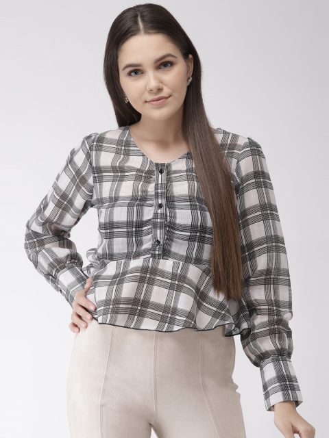 

plusS Women Off-White & Black Checked Cropped Empire Top