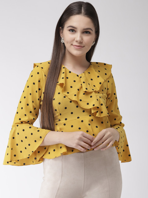 

plusS Women Yellow & Black Printed Cropped A-Line Top