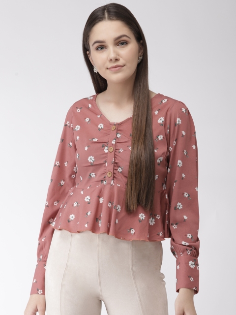 

plusS Women Pink & White Printed Cropped A-Line Top