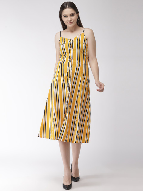 

plusS Women Yellow & Black Striped A-Line Dress