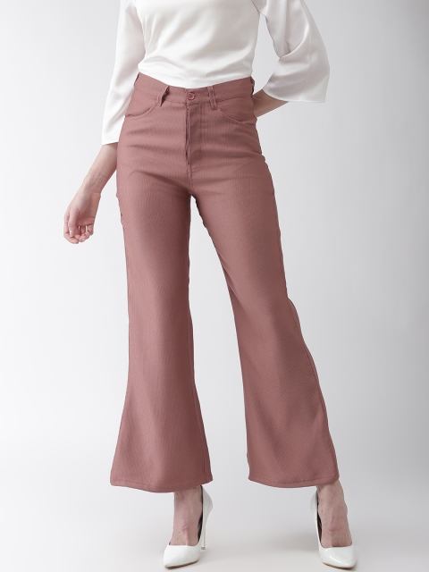

plusS Women Dusty Pink Flared Self-Striped Cropped Bootcut Trousers