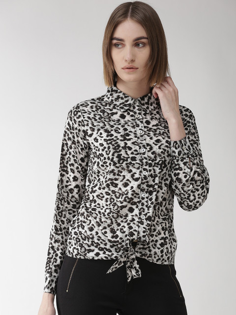 

plusS Women Off-White & Black Animal Print Casual Shirt
