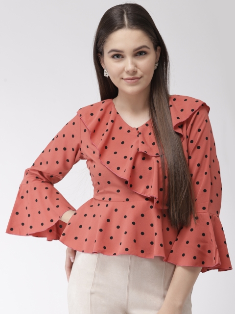

plusS Women Rust Orange & Black Polka Dot A-Line Top