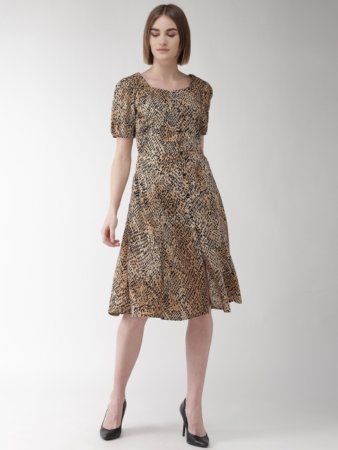 

plusS Women Beige & Black Animal Print A-Line Dress