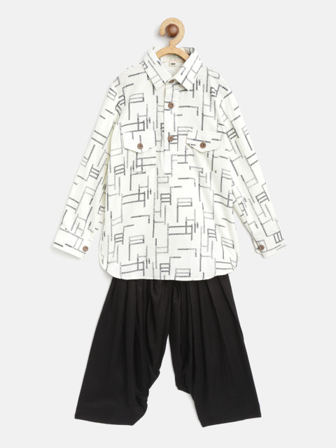 

Cute Couture Boys White & Black Printed Kurta with Patiala