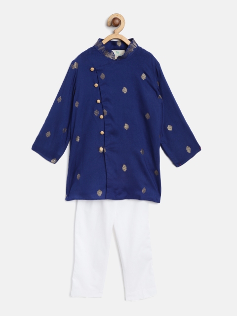 

Cute Couture Boys Navy Blue & White Printed Kurta with Trousers