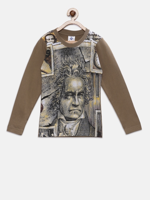 

TONYBOY Boys Khaki Printed Round Neck T-shirt