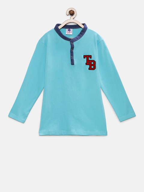 

TONYBOY Boys Blue Solid Henley Neck T-shirt