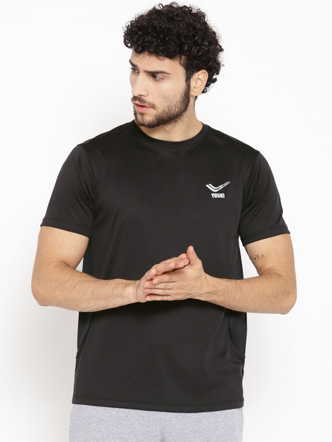 

Yuuki Men Black Round Neck Running T-shirt with Printed Back