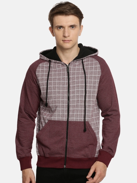 

ARISE Men Maroon & White Checked Hooded Sweatshirt