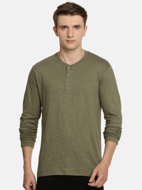 

ARISE Men Olive Green Solid Henley Neck T-shirt